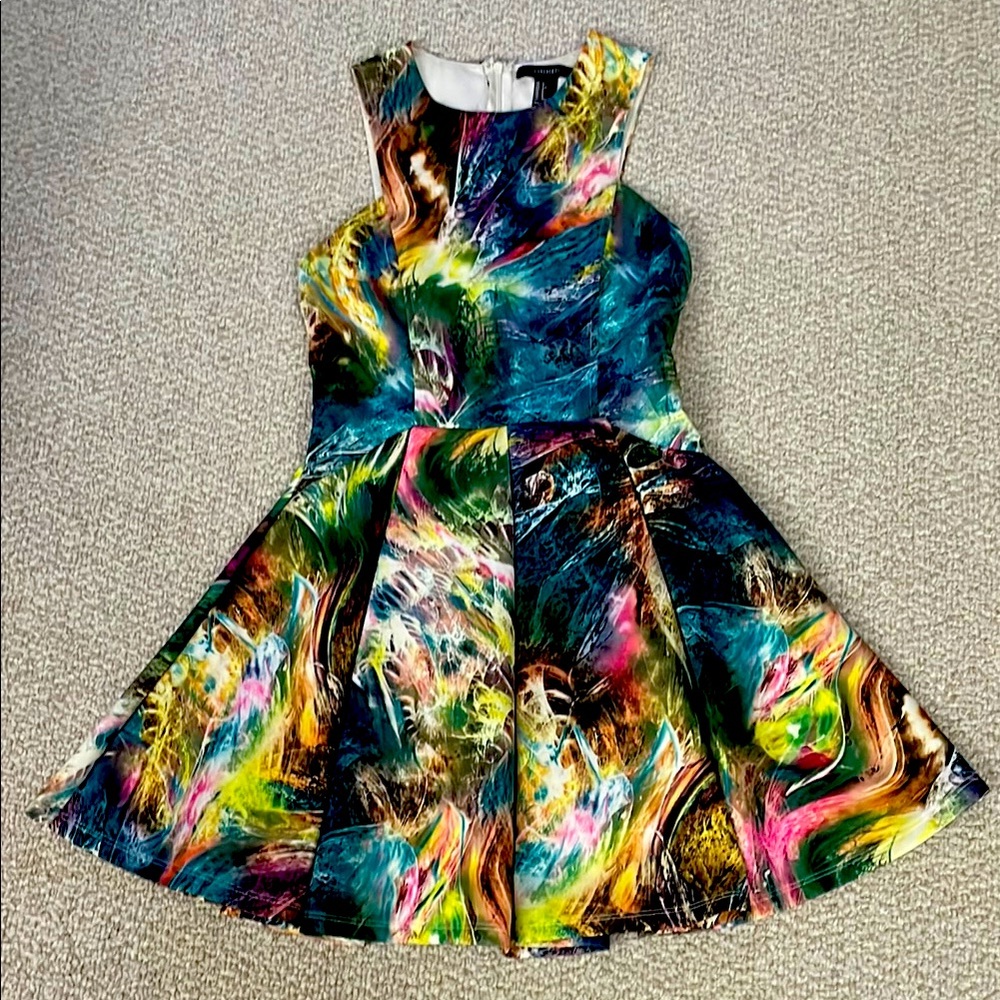Forever 21 Green and Blue Fit and Flare Dress Juniors Girls Small.